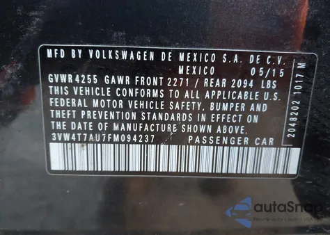 2015 Volkswagen Golf Gti 2.0T Se 4-Door z USA, uszkodzony, nr VIN 3VW4T7AU7FM094237